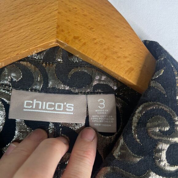 Chico's Lightweight Gold Brocade Button Up Shirt Jacket Blazer Size 3/Large - Picture 8 of 10